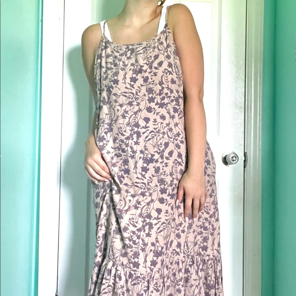 soft silk-like floral print tank dress